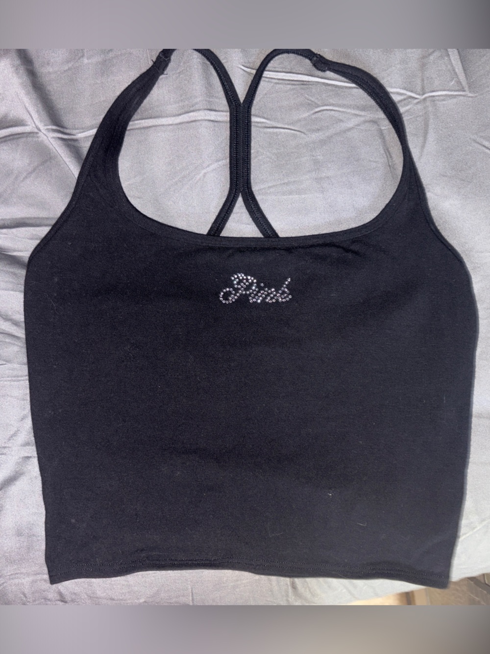 PINK Victoria's Secret Black Rhinestone Logo Crop Tank